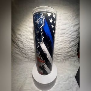 Custom Sublimation Tumbler Blue Line Police American Flag Men Women 20oz
